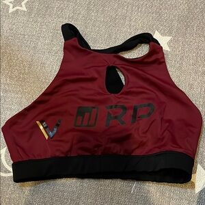 Large Red and Black High Neck Sports Bra with Racerback